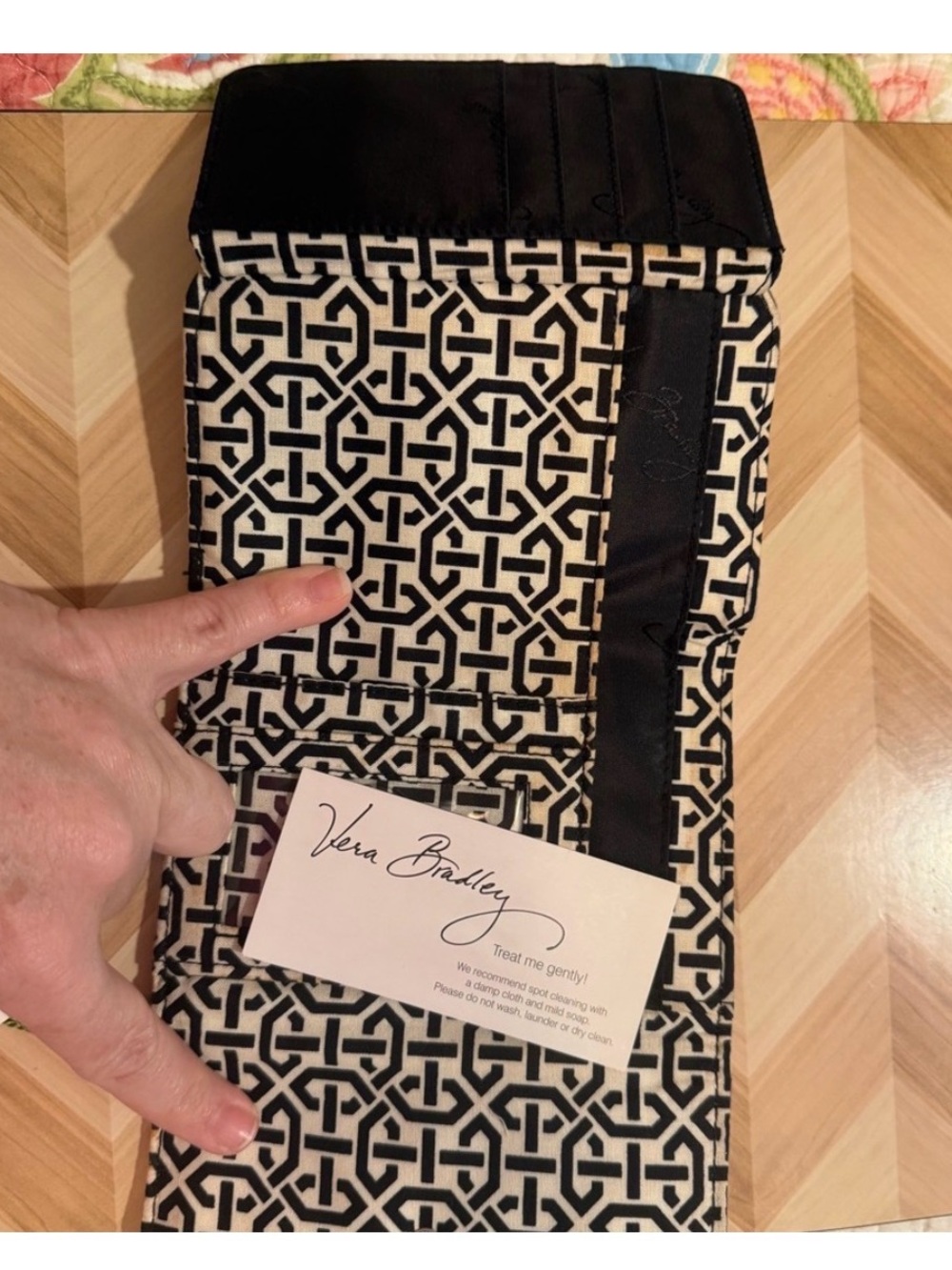 Vera Bradley Quilted Euro Wallet in Yellow, Black and Cream Floral - Picture 4 of 5